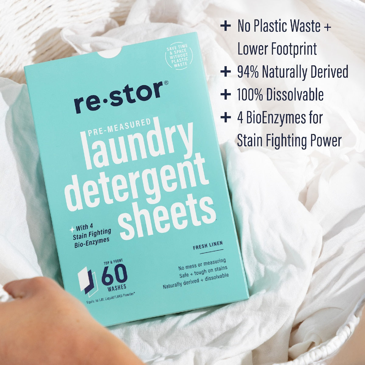 Restor Concentrated Laundry Detergent Sheets Fresh Linen 60 Pack