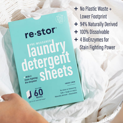 Restor Concentrated Laundry Detergent Sheets Fresh Linen 60 Pack