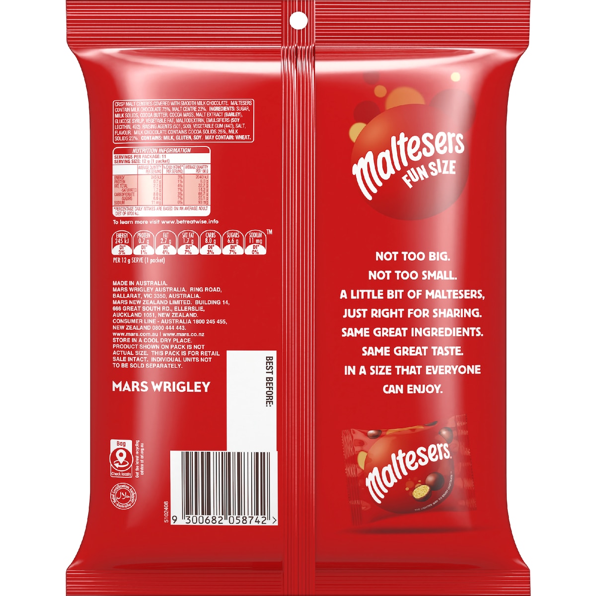 Maltesers Milk Chocolate Party Share Bag 11 Pieces 132g