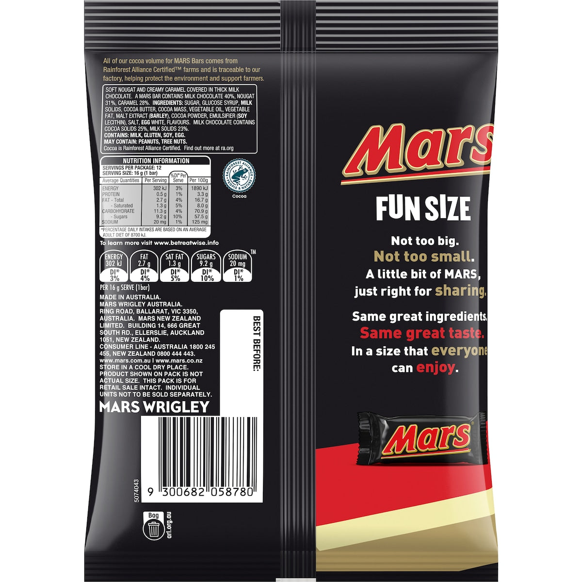 Mars Milk Chocolate Bar Party Share Bag 12 Pieces 192g
