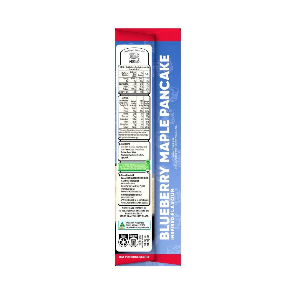 Une Tobys Oats Quick Sachets Protein Blueberry & Maple Pancake Flavour - 280g