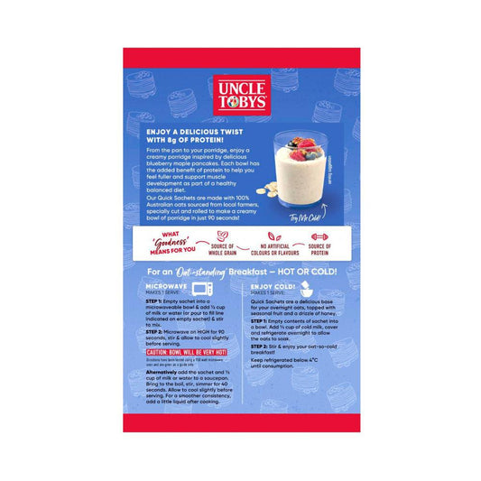 Une Tobys Oats Quick Sachets Protein Blueberry & Maple Pancake Flavour - 280g