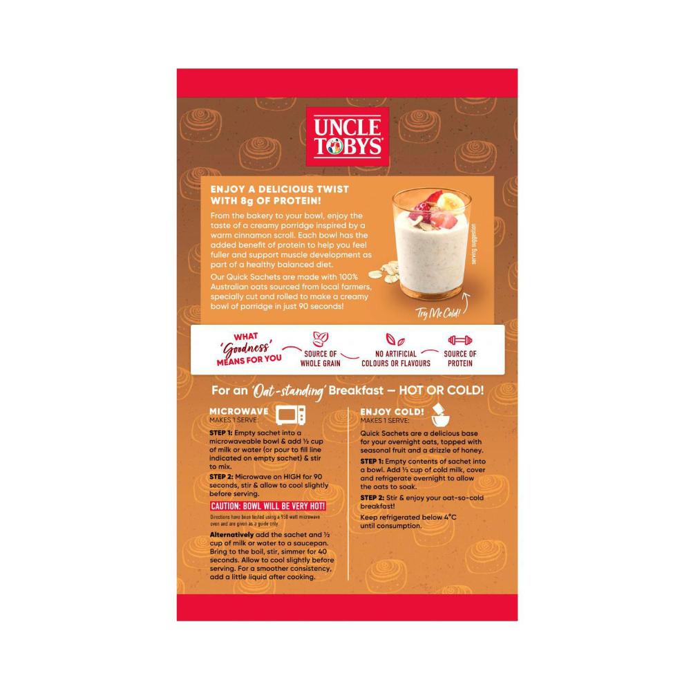 Une Tobys Oats Quick Sachets Protein Cinnamon Scroll Flavour - 280g