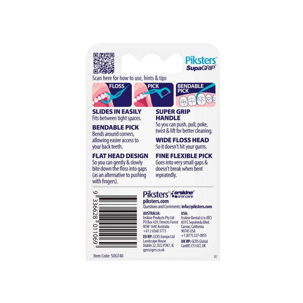 Piksters Supagrip Floss Picks Twin - 40 Pack