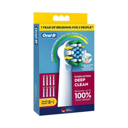 Oral B Floss Action Deep Clean Refill Brush Heads - 8 Pack