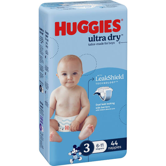 Huggies Ultra Dry Nappies Boys Size 3 (6-11kg) 44 Pack