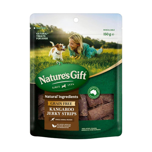 Nature's Gift Kangaroo Jerky Strips Dog Treats - 150g