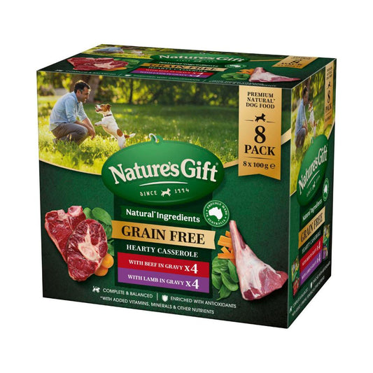 Nature's Gift Grain Gree Hearty Cassarole Beef Lamb Dog Food 100g - 8 Pack