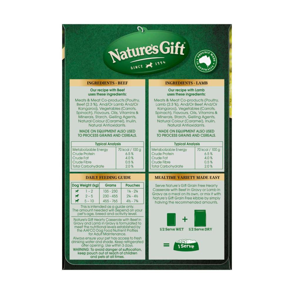 Nature's Gift Grain Gree Hearty Cassarole Beef Lamb Dog Food 100g - 8 Pack