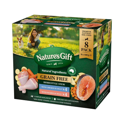 Nature's Gift Grain Free Homestyle Stew With Chicken Salmon Dog Food 100g - 8 Pack