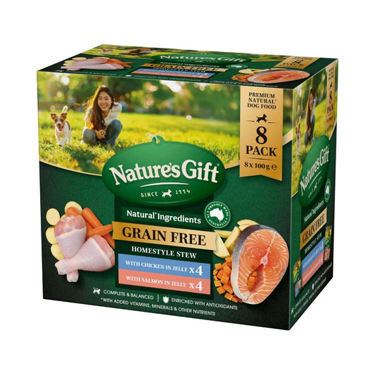 Nature's Gift Grain Free Homestyle Stew With Chicken Salmon Dog Food 100g - 8 Pack