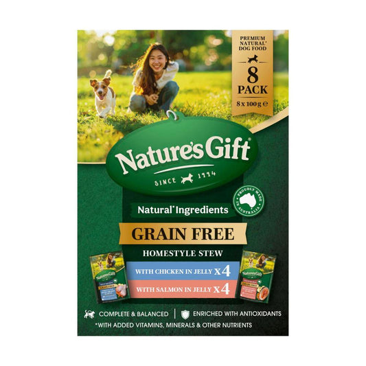 Nature's Gift Grain Free Homestyle Stew With Chicken Salmon Dog Food 100g - 8 Pack