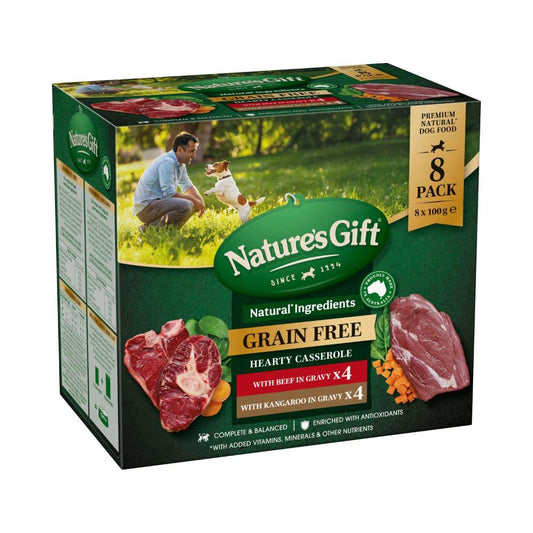 Nature's Gift Grain Free Hearty Casserole With Beef Kangaroo Dog Food 100g - 8 Pack