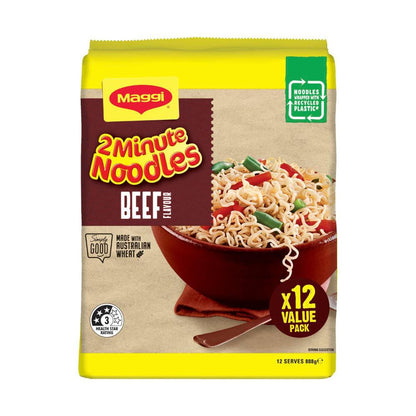 Maggi 2 Minute Beef Flavour Noodles 12 Pack - 888g
