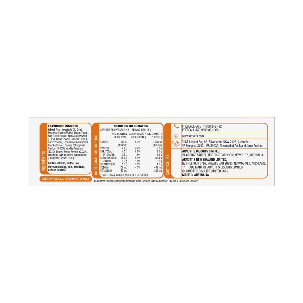 Arnotts Shapes Light & Crispy Honey Soy & Chic - 120 GRAM