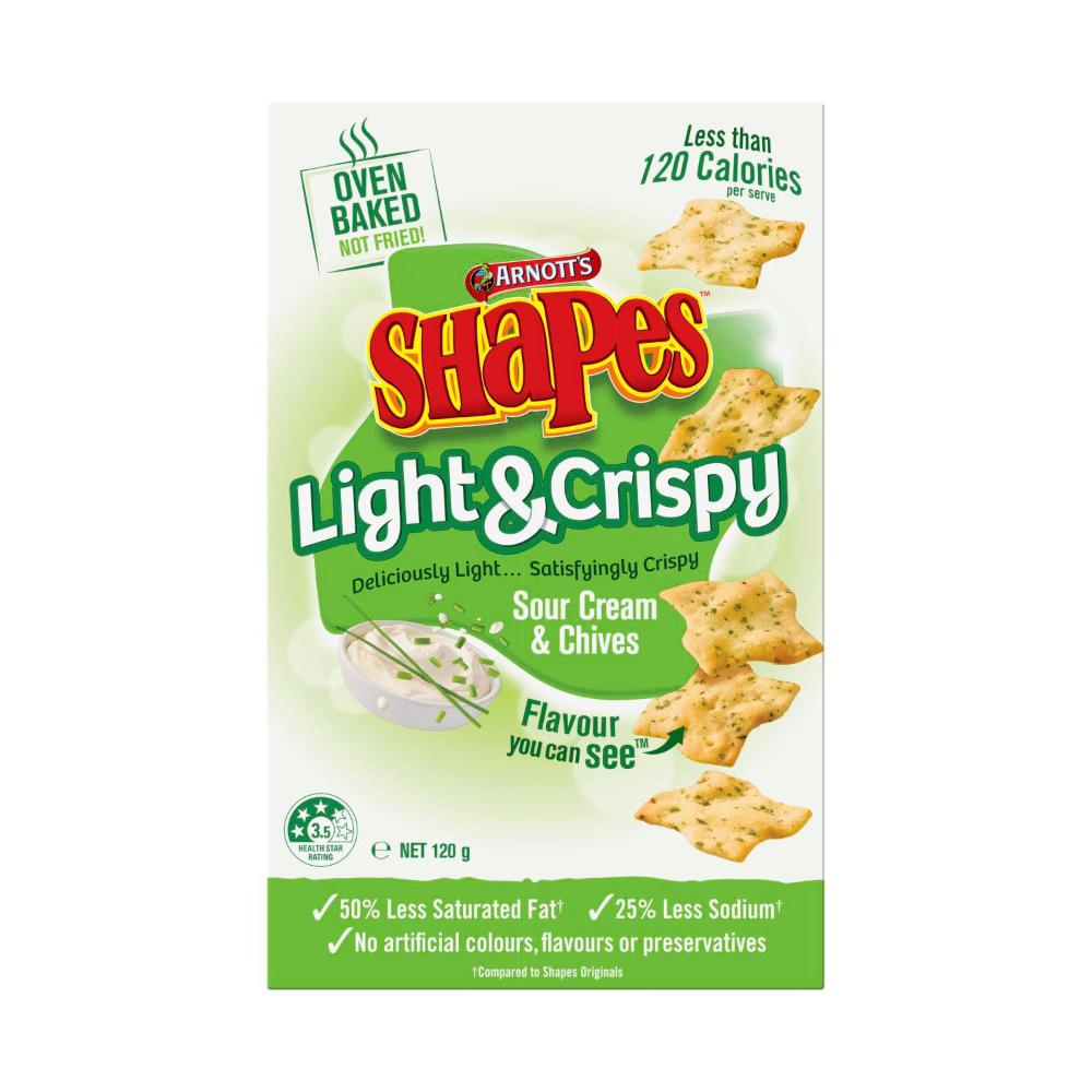 Arnotts Shapes Light & Crispy Sour Cream & Chive - 120 GRAM