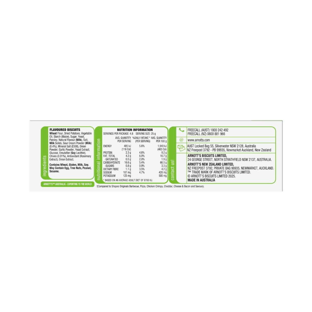 Arnotts Shapes Light & Crispy Sour Cream & Chive - 120 GRAM