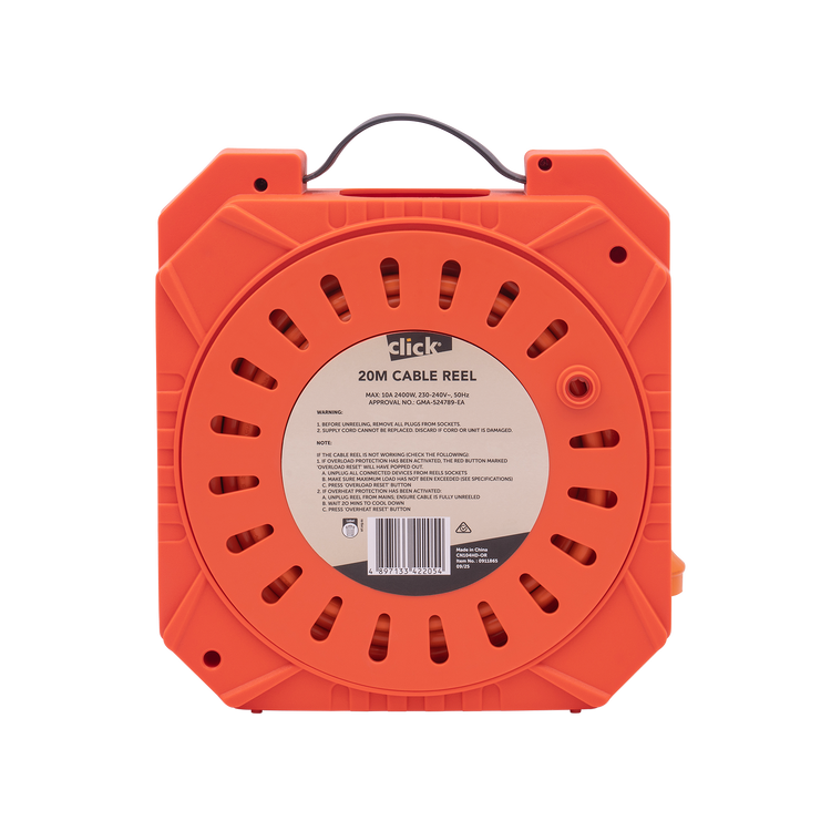 Click 4 Outlets 20m Cable Reel Orange & Grey