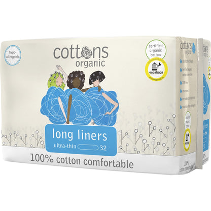 Cottons Organic Ultra Thin Long Panty Liners 32 Pack