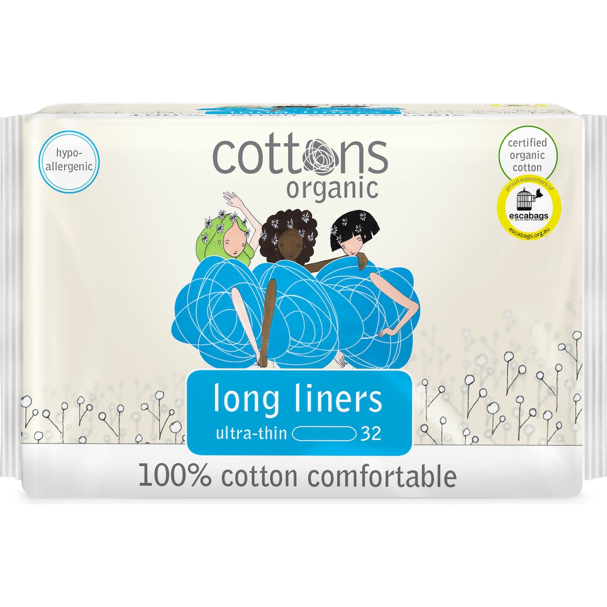 Cottons Organic Ultra Thin Long Panty Liners 32 Pack