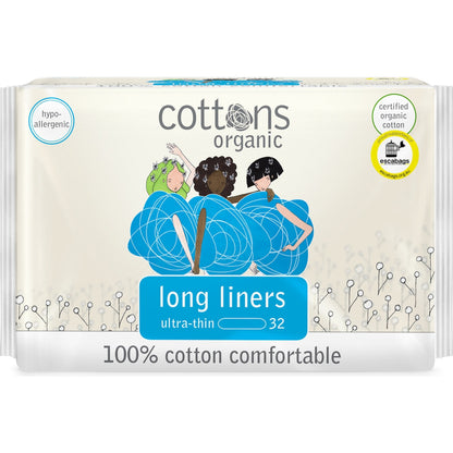 Cottons Organic Ultra Thin Long Panty Liners 32 Pack