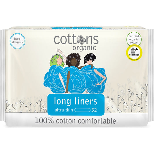 Cottons Organic Ultra Thin Long Panty Liners 32 Pack