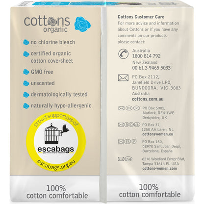 Cottons Organic Ultra Thin Long Panty Liners 32 Pack