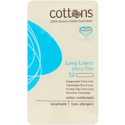 Cottons Organic Ultra Thin Long Panty Liners 32 Pack
