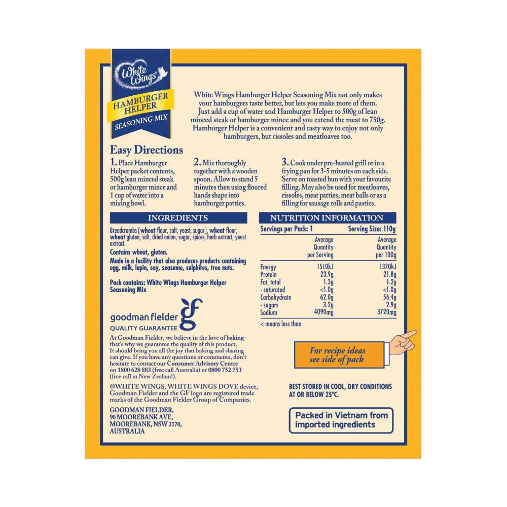 White Wings Hamburger Helper Seasoning Mix - 110g