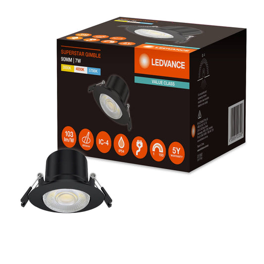 Ledvance Downlight Gimble LED - 90mm - Black - 7W - Tri Colour - Dimmable