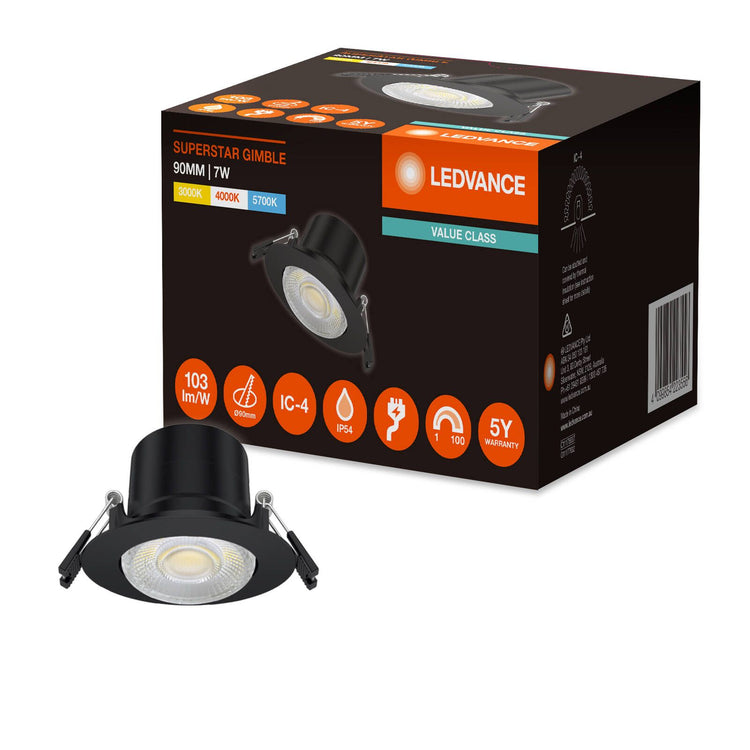 Ledvance Downlight Gimble LED - 90mm - Black - 7W - Tri Colour - Dimmable