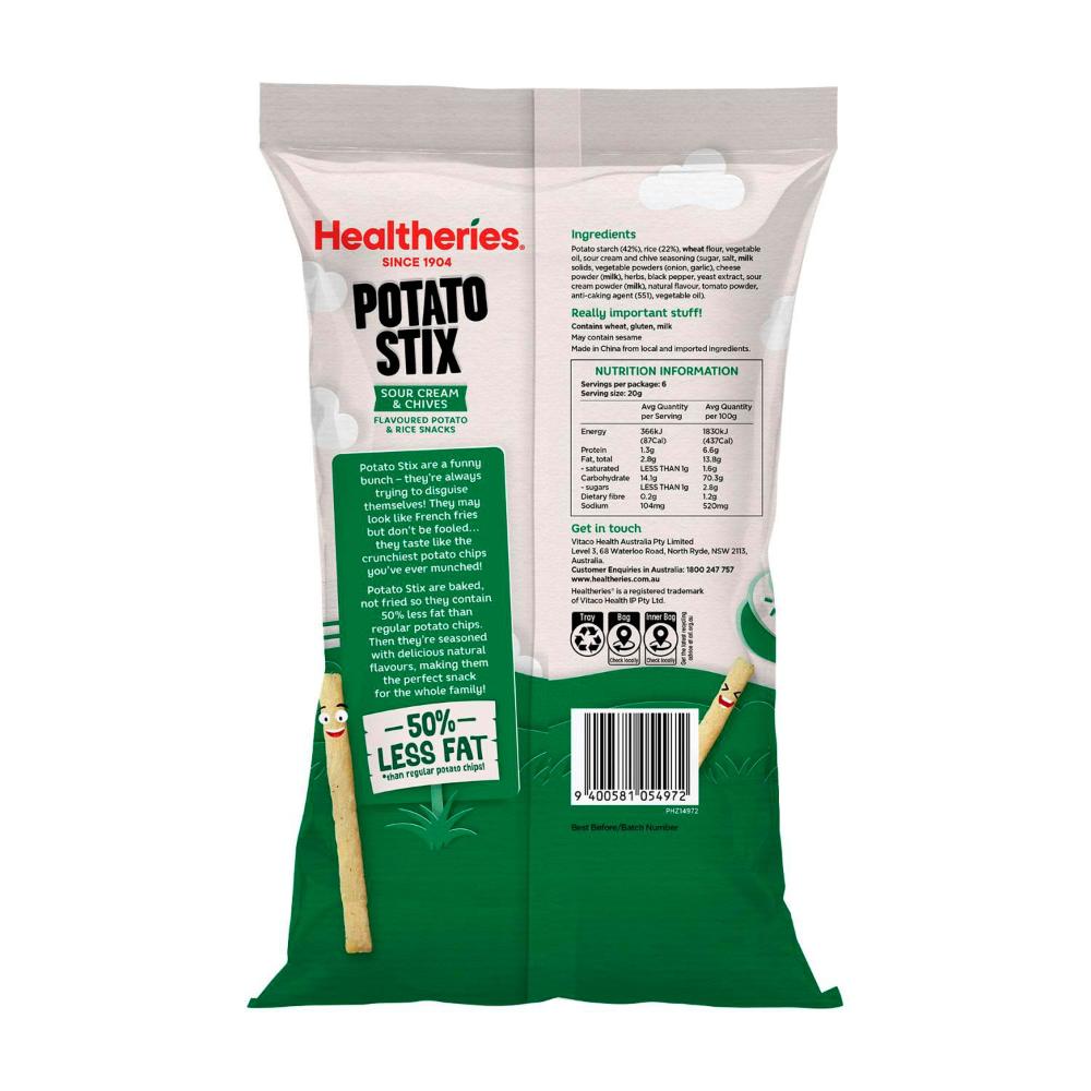 Healtheries Potato Stix Sour Cream And Chive 6x20g - 120g