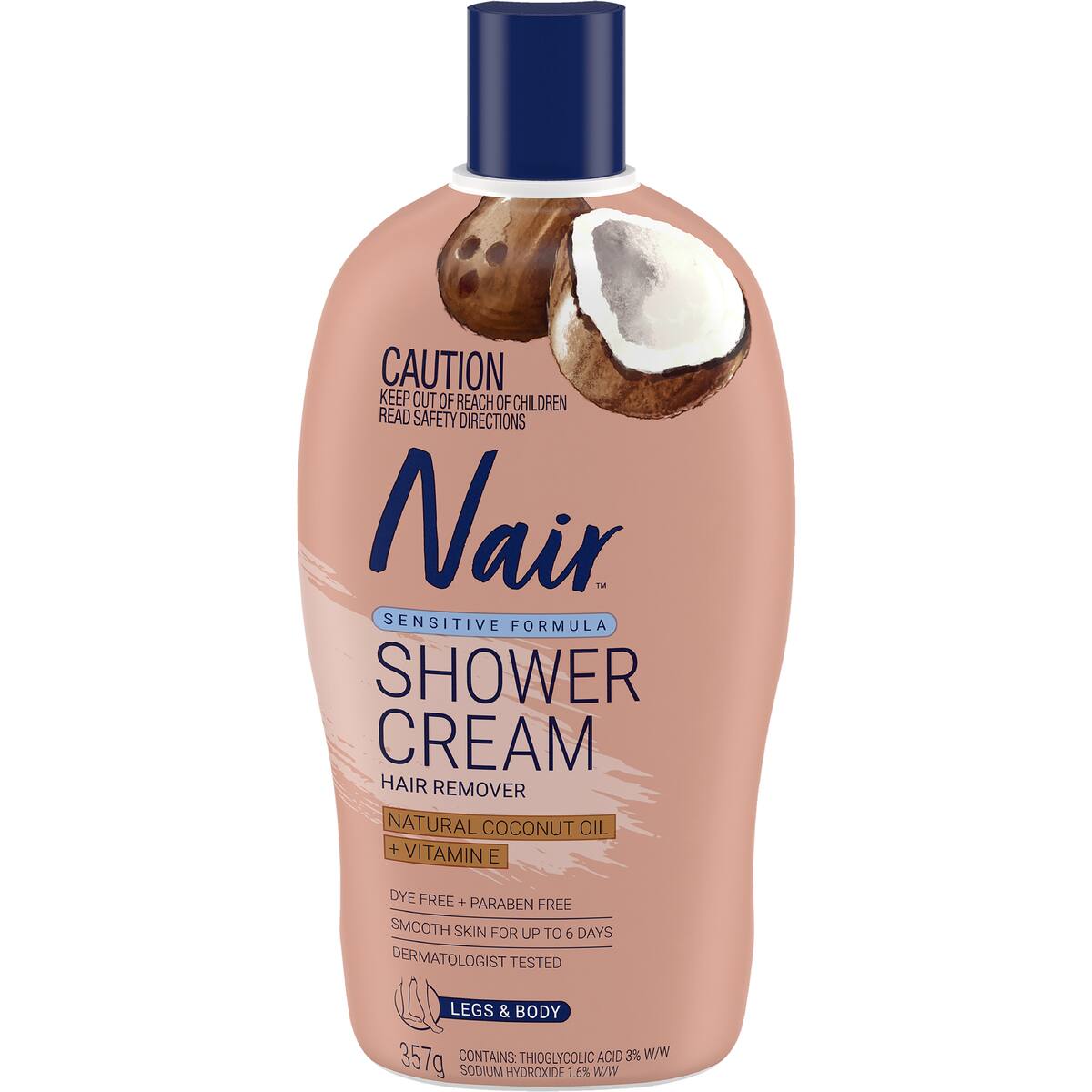 Nair Hair Removal Shower Cream Sensitive Coconut Oil 357g