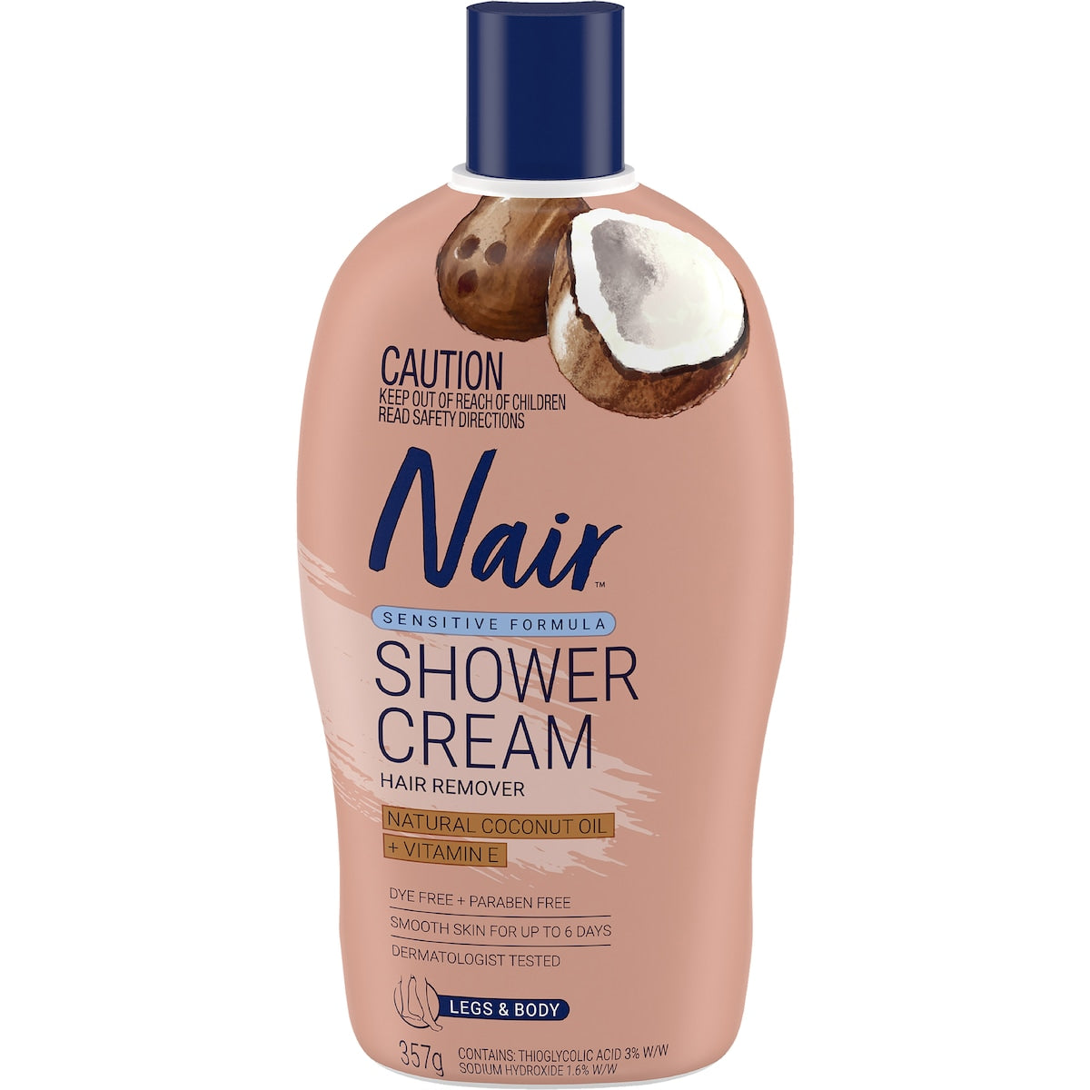 Nair Hair Removal Shower Cream Sensitive Coconut Oil 357g