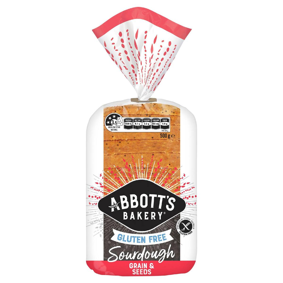Abbott's Bakery Gluten Free Sourdough Grains & Seeds Sliced Bread 500g