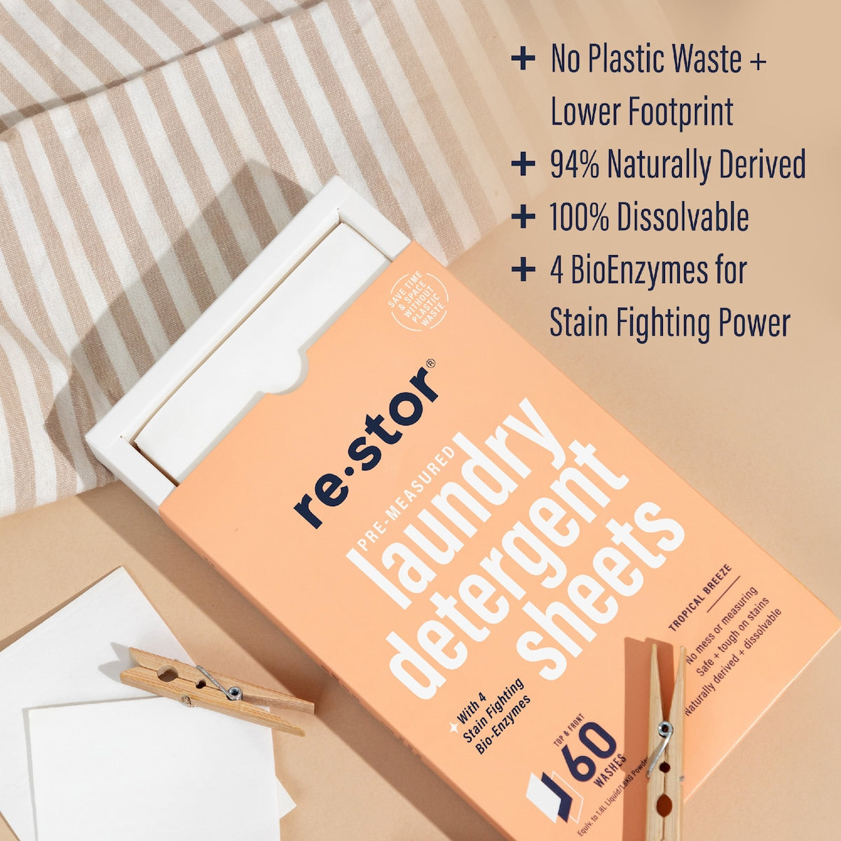 Restor Concentrated Laundry Detergent Sheets Tropical 60 Pack
