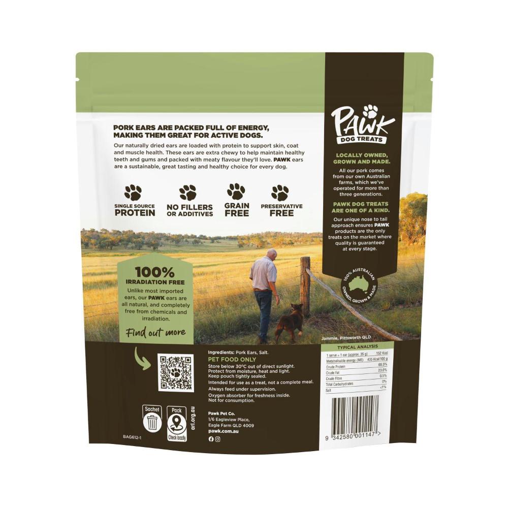 Pawk Chewy Pork Ears Dog Treats - 5 Pack