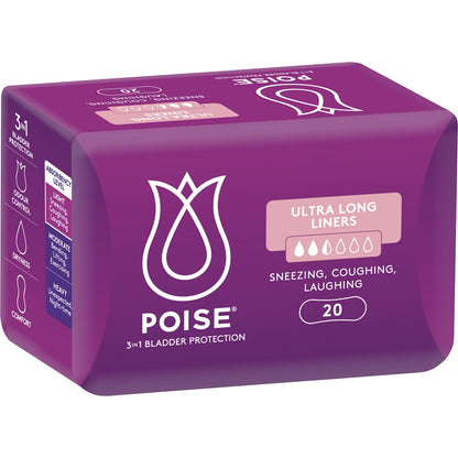 Poise Incontinence Liners Ultra Long 20 Pack