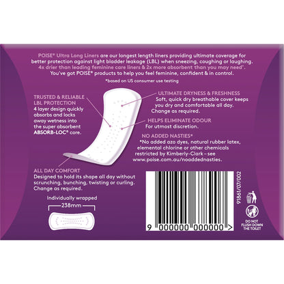 Poise Incontinence Liners Ultra Long 20 Pack