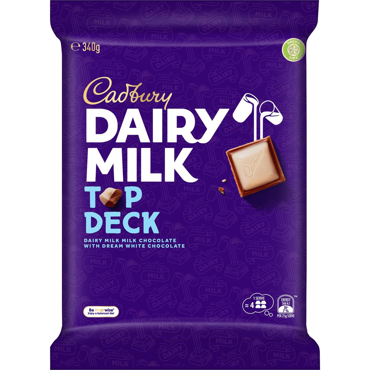 Cadbury Dairy Milk Large Top Deck Chocolate Block 340g