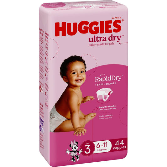Huggies Ultra Dry Nappies Girls Size 3 (6-11kg) 44 Pack