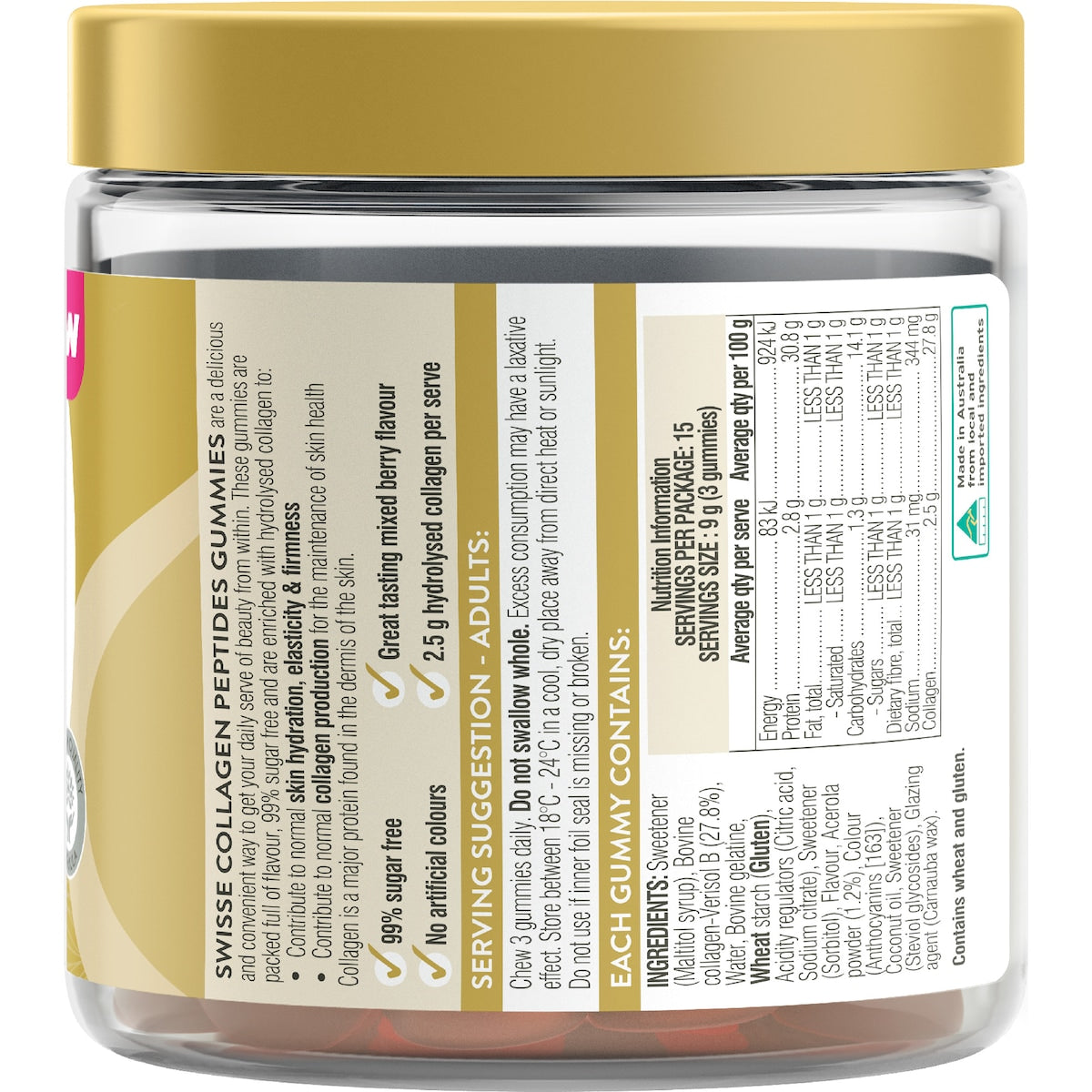 Swisse Beauty Collagen Glow Gummies Strawberry & Vanilla Flavour 45 Pack