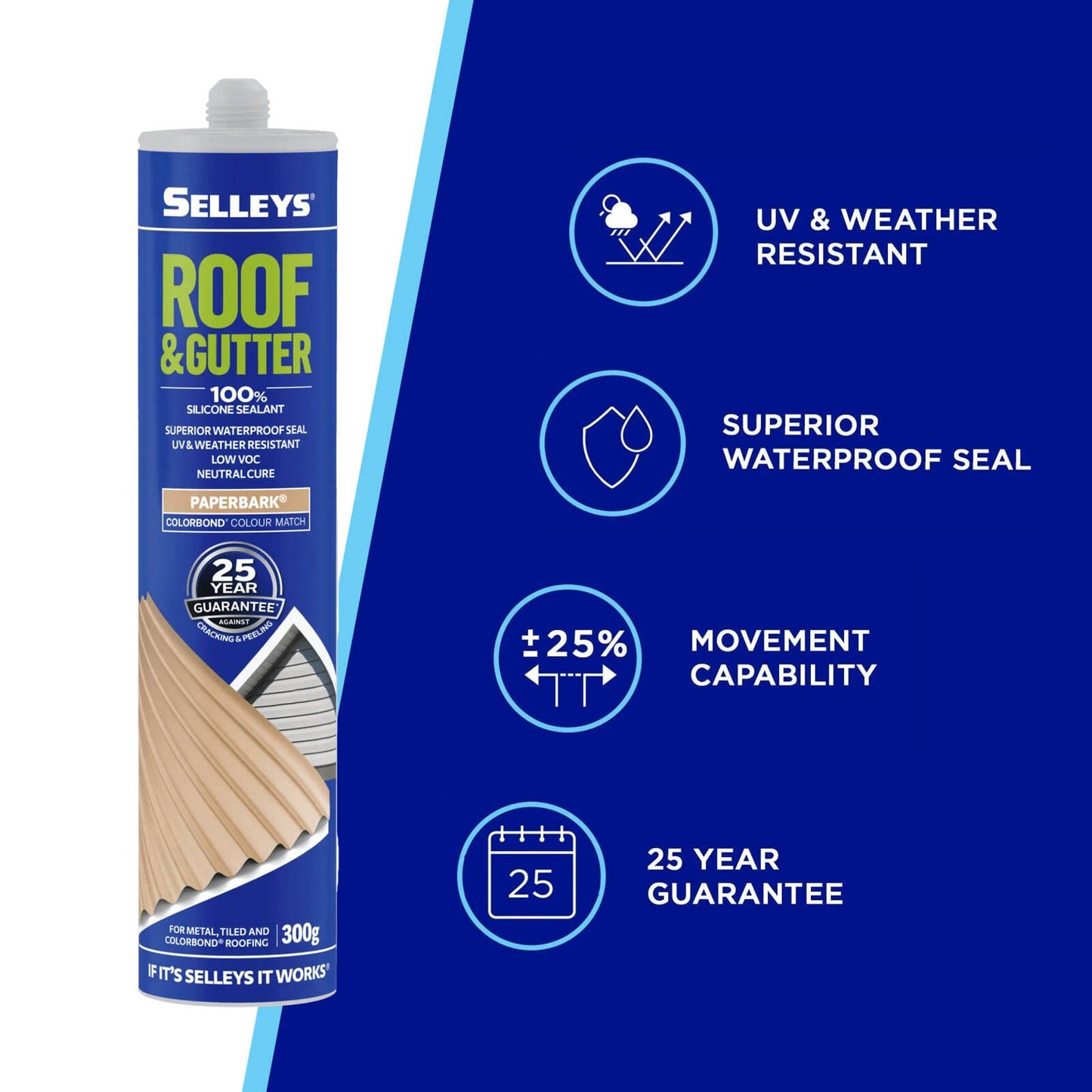 Selleys Roof and Gutter Silicone Sealant - 300g - Paperbark