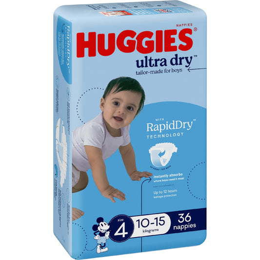 Huggies Ultra Dry Nappies Boys Size 4 (10-15kg) 36 Pack