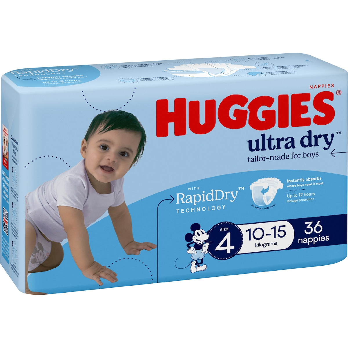 Huggies Ultra Dry Nappies Boys Size 4 (10-15kg) 36 Pack
