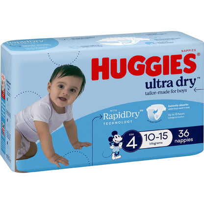 Huggies Ultra Dry Nappies Boys Size 4 (10-15kg) 36 Pack
