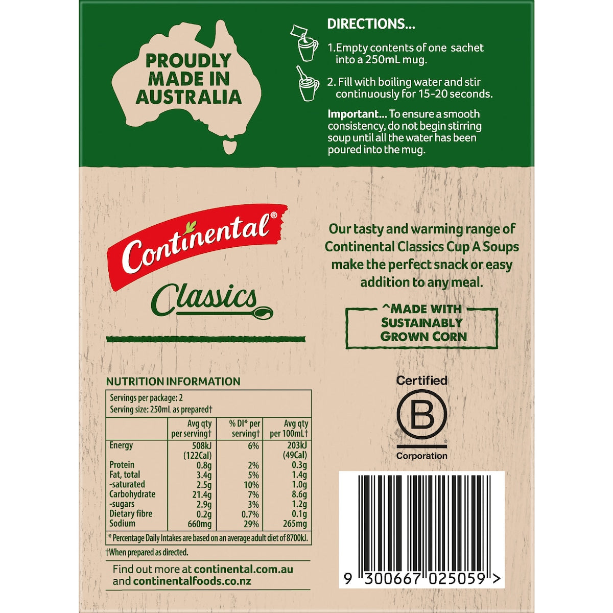Continental Classics Cup A Soup Creamy Chicken & Corn With Croutons 60g