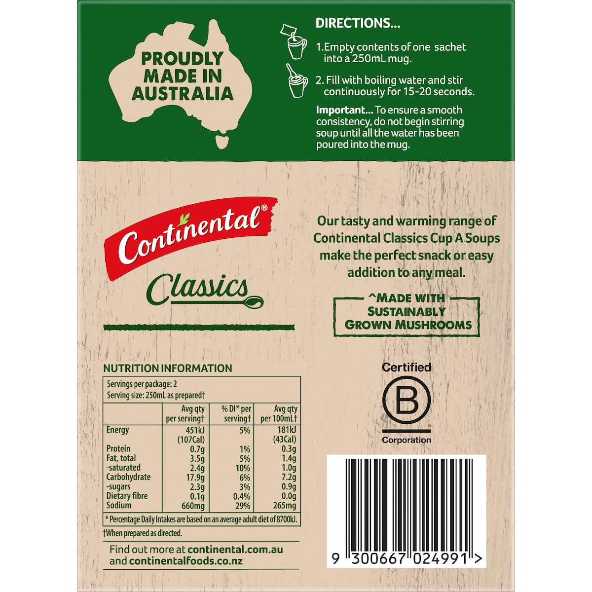 Continental Classics Cup A Soup Creamy Mushroom With Croutons 50g