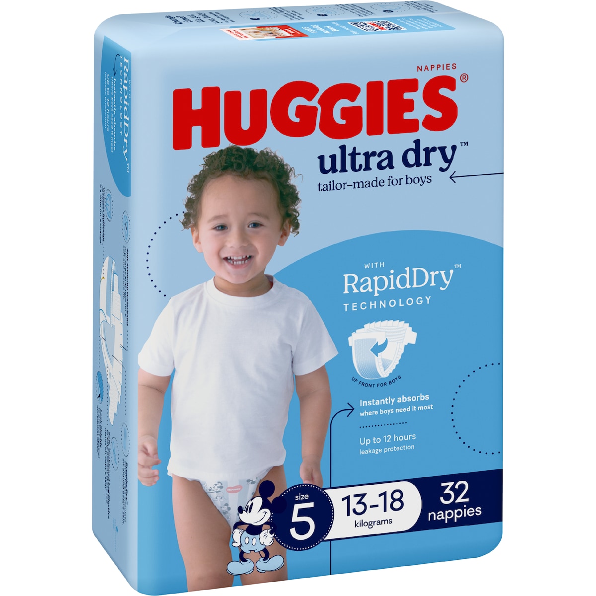 Huggies Ultra Dry Nappies Boys Size 5 (13-18kg) 32 Pack