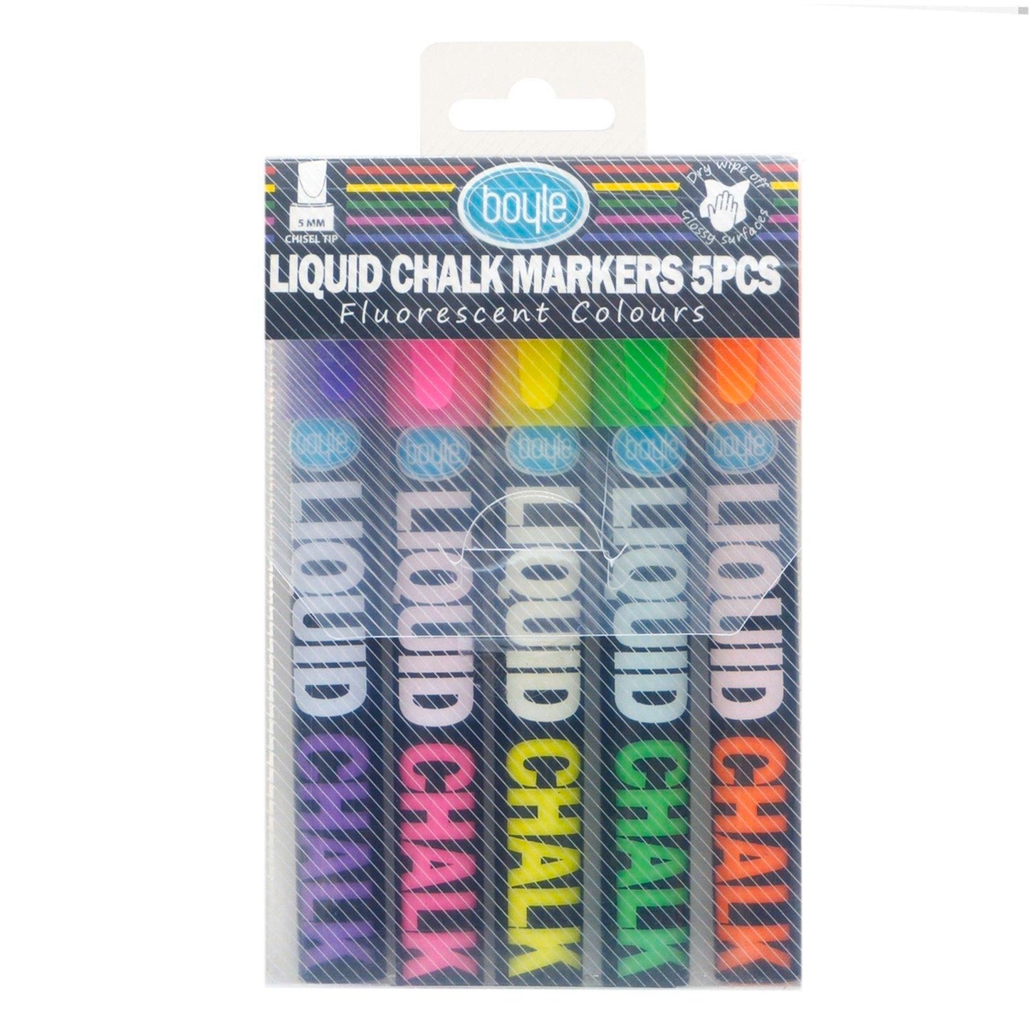 Boyle Liquid Chalk Markers - 5 Piece Set - 5mm Chisel Tip